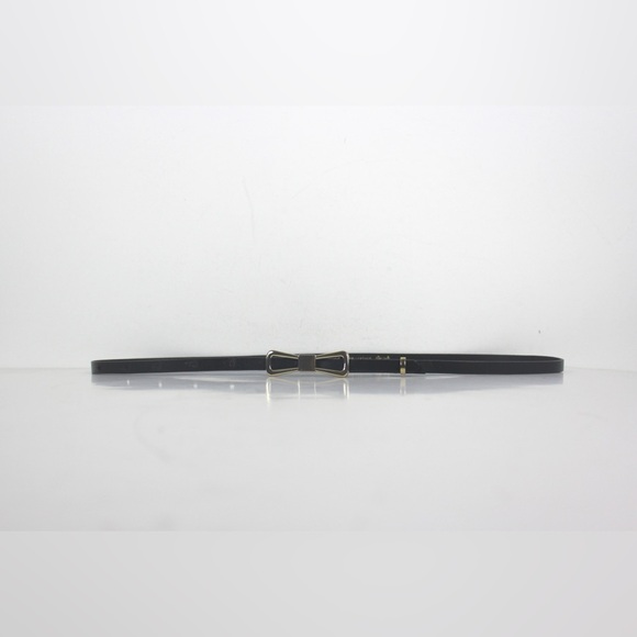 Super Skinny Black Leather Belt with Gold Bow Buckle 32 33 34 35 36 37 38 39 - Picture 2 of 7